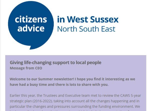 Our July 2019 newsletter – Universal Credit, Crawley Connects, scams and more